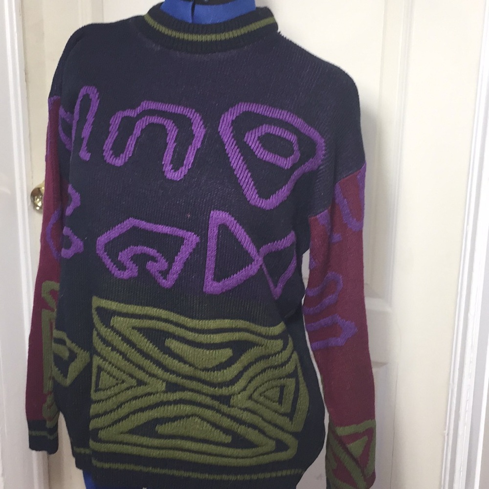Vintage 80’s geometric crewneck sweater L - Picture 1 of 8